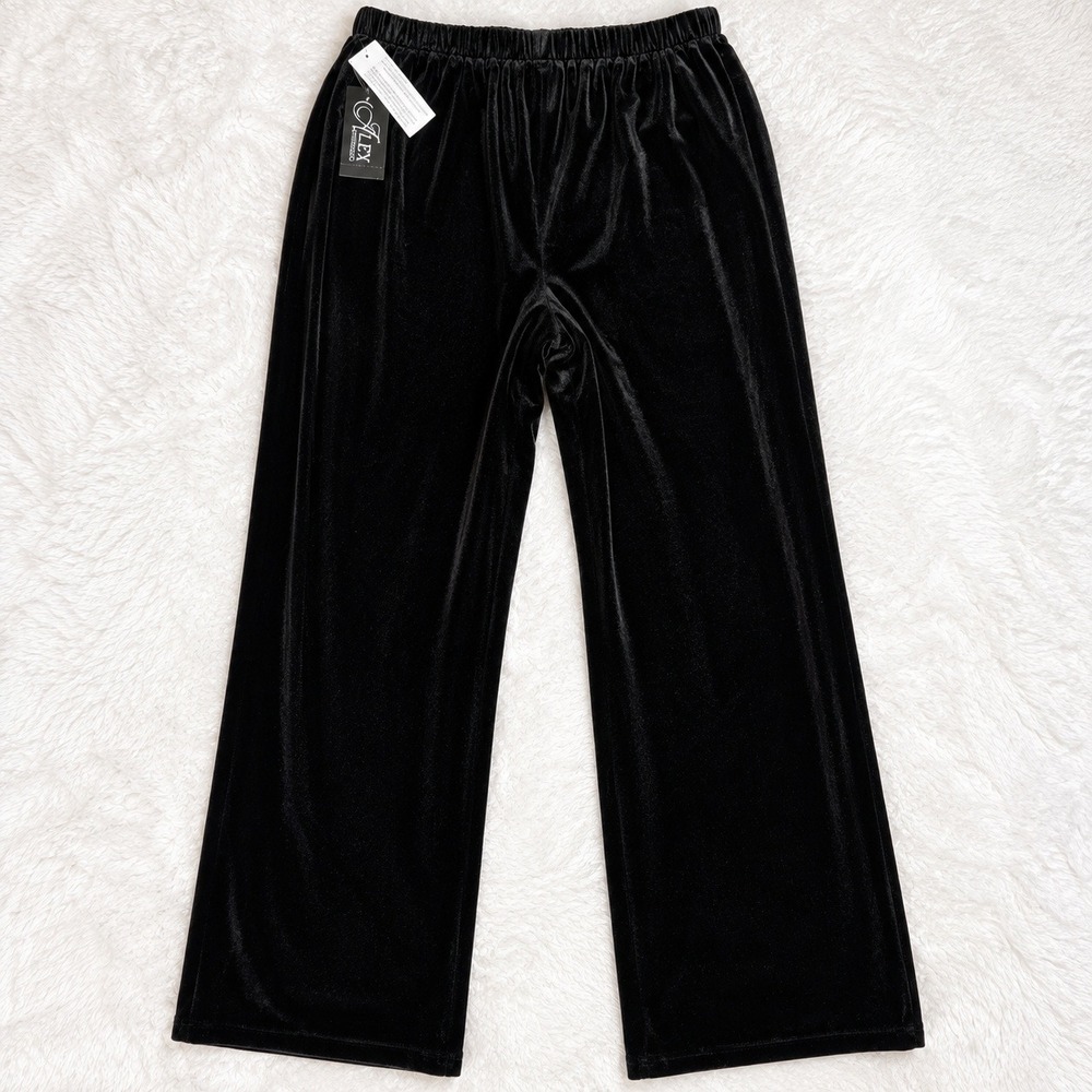 Alex Evenings Black Velvet Wide Leg Pull On Elastic Dress Pants NWT Size 2X